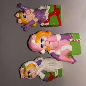 Vintage Lot of 3 Miss Piggy Ornaments paper mache Muppet Ornaments